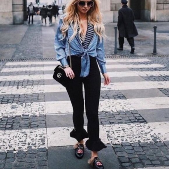 Zara Blue Striped Knot Plunging Bodysuit Small - Picture 8 of 8